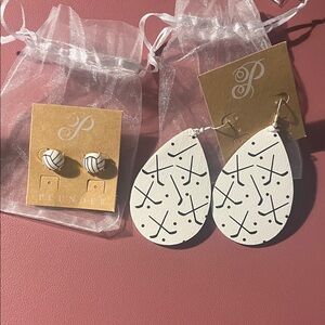 Plunder sports earrings, volleyball, and teardrop hockey earrings